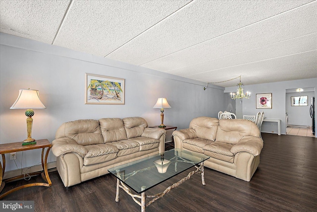 10000 Coastal Hwy Unit 1208, Ocean City, MD 21842 - living room featuring a baseboard radiator, an inviting chandelier, and wood finished floors