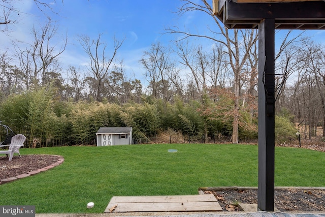 view of yard featuring a shed and an outdoor structure