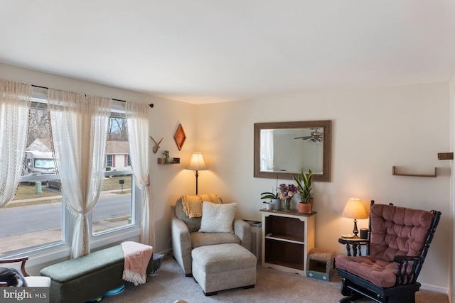 living area with carpet flooring