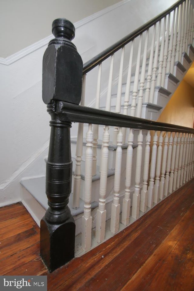 stairs featuring baseboards and hardwood / wood-style flooring