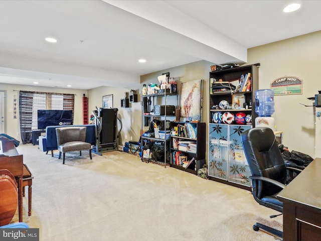 home office with carpet and recessed lighting