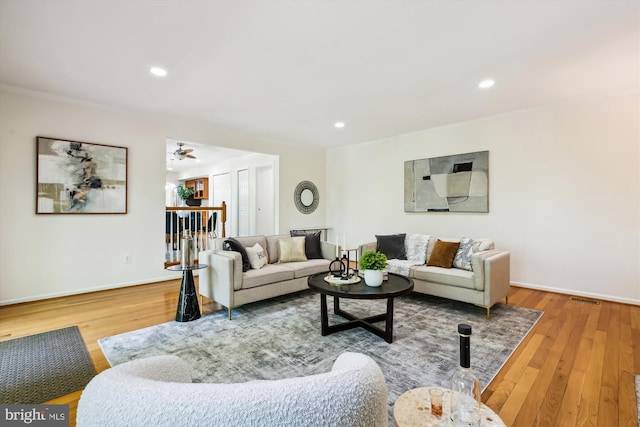 1729 Hutchinson Ln, Silver Spring, MD 20906 - living area featuring wood finished floors, a ceiling fan, recessed lighting, and baseboards