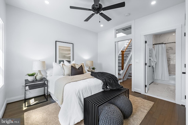 bedroom featuring wood finished floors and recessed lighting