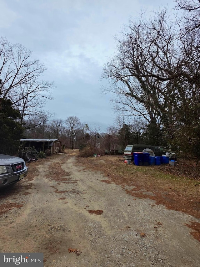 view of road with dirt driveway