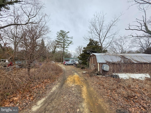 view of road with dirt driveway