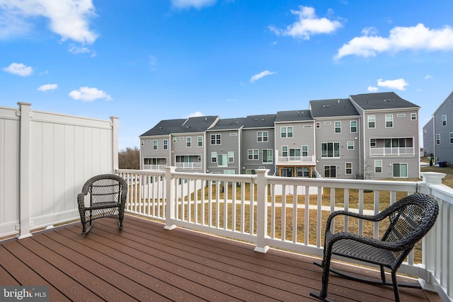 deck with a residential view