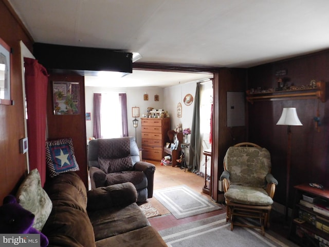 living area featuring electric panel