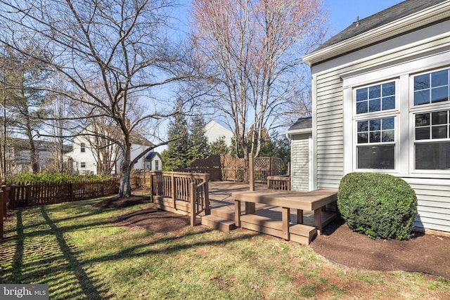 view of yard with fence and a deck