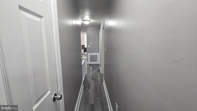 corridor with dark wood-type flooring