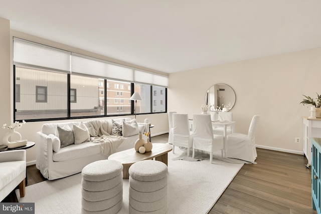 living room featuring baseboards and wood finished floors