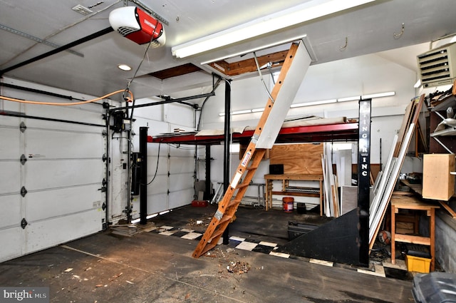 garage with a garage door opener