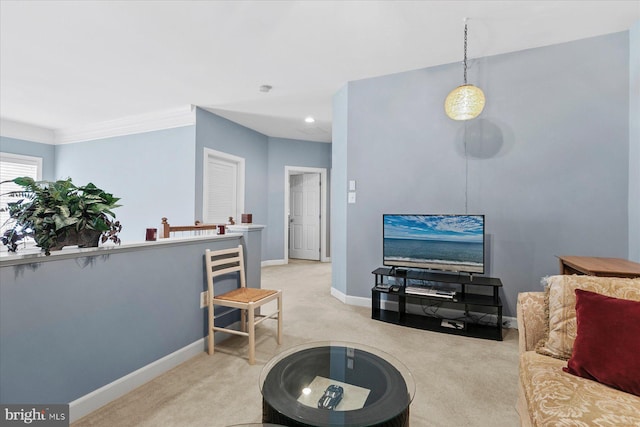 living area with carpet flooring and baseboards