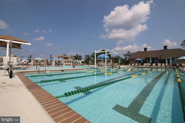 pool with a patio