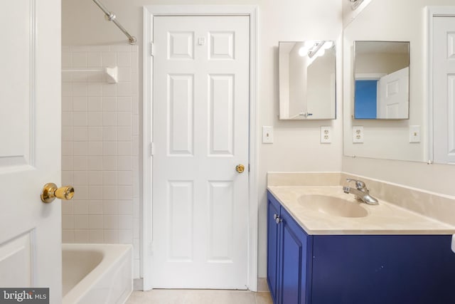 full bathroom featuring bathing tub / shower combination, vanity, and tile patterned floors