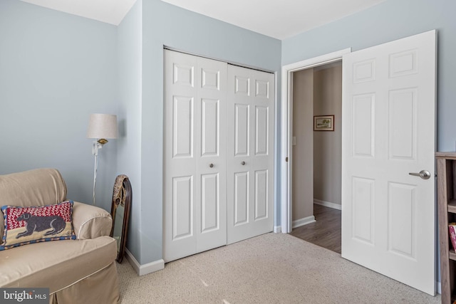 living area featuring baseboards and carpet floors