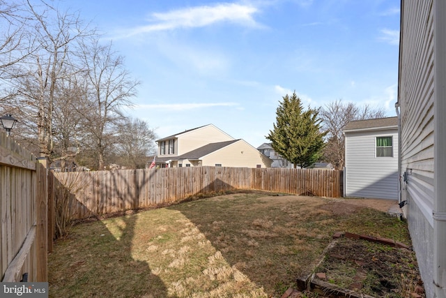 view of yard with a fenced backyard