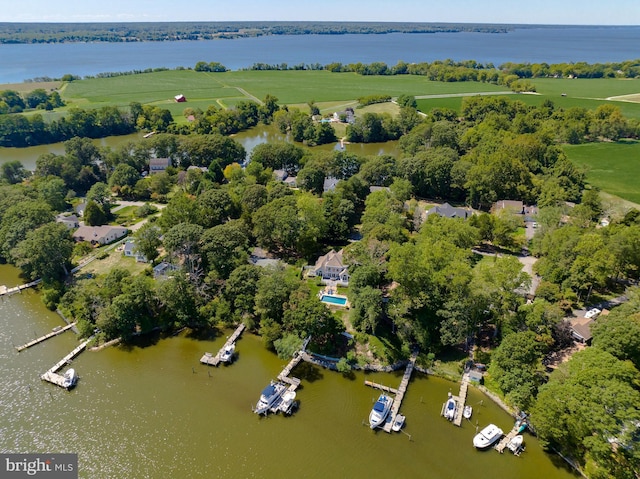 bird's eye view featuring a water view