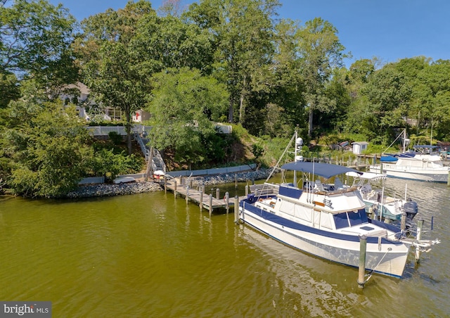 dock area featuring a water view