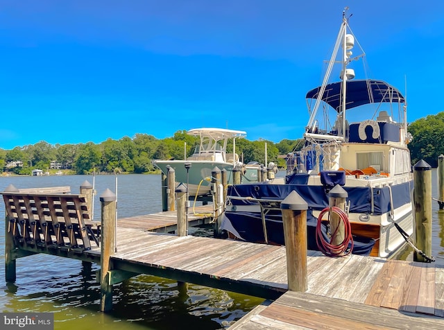 view of dock with a water view