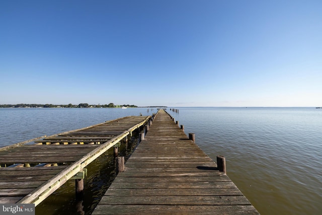 dock area with a water view