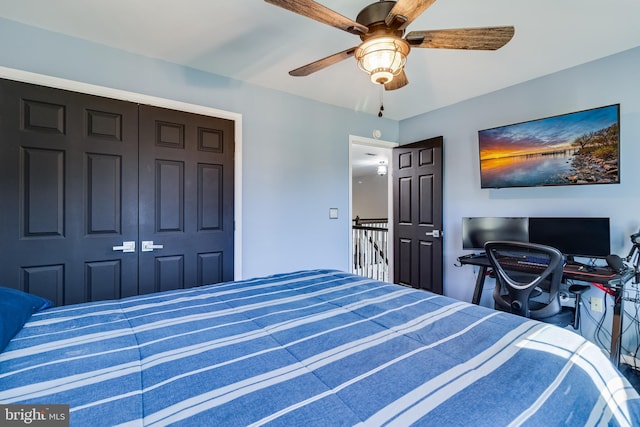 bedroom featuring a closet and a ceiling fan