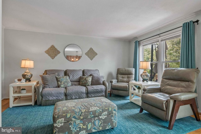 living room featuring ornamental molding