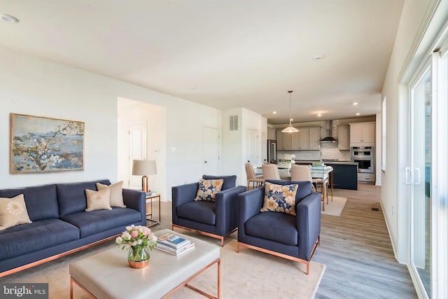 305 Poplar Ave, Newark, DE 19711 - living room featuring light wood-style floors, recessed lighting, and visible vents