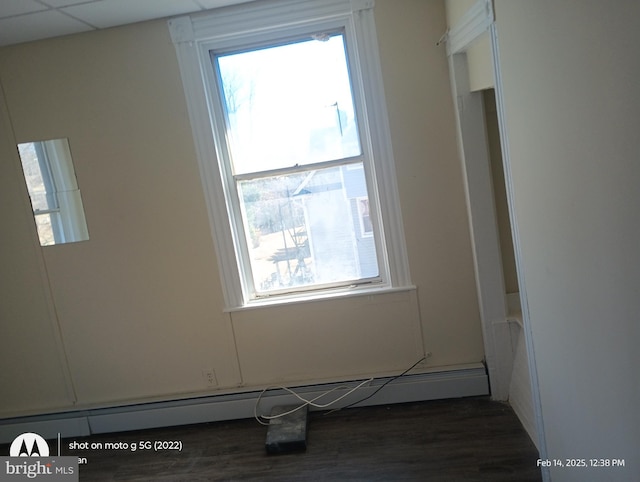 interior space with a baseboard radiator and wood finished floors