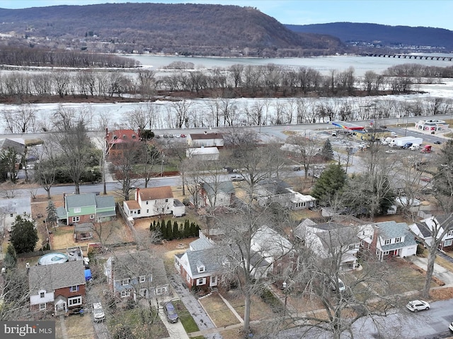 aerial view with a water and mountain view