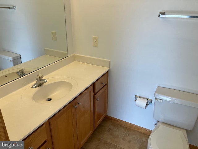 bathroom with tile patterned flooring, toilet, and vanity