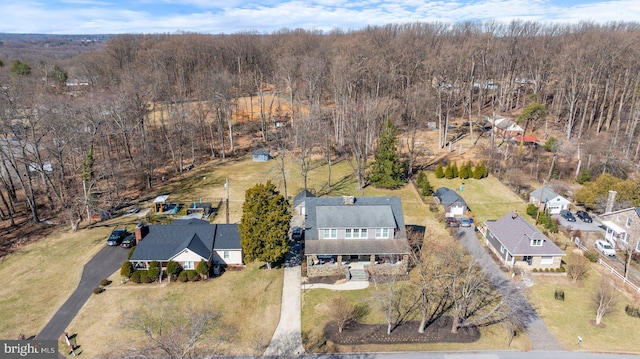 bird's eye view featuring a view of trees