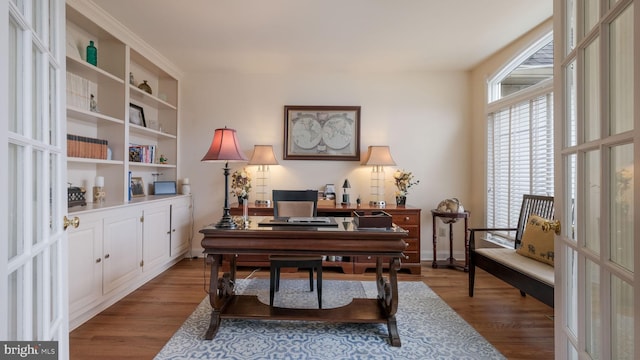 office space featuring wood finished floors