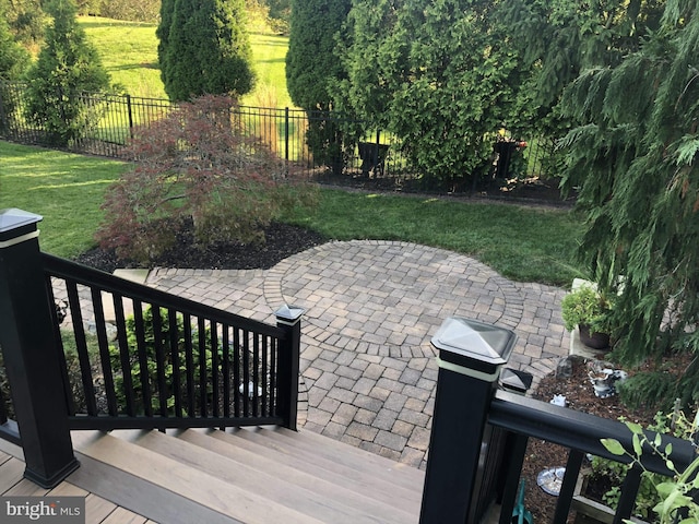 view of patio featuring fence