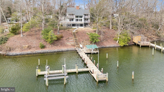 12106 Preston Dr, Lusby, MD 20657 - view of dock with stairs and a deck with water view