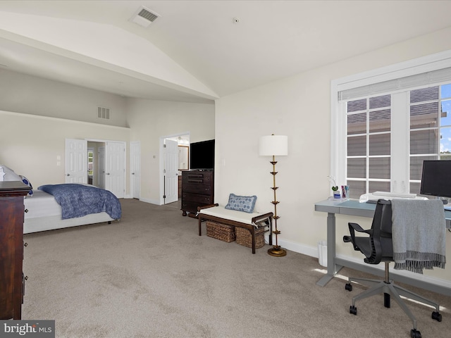 8512 Pine Springs Dr, Severn, MD 21144 - carpeted bedroom with lofted ceiling, a desk, and baseboards