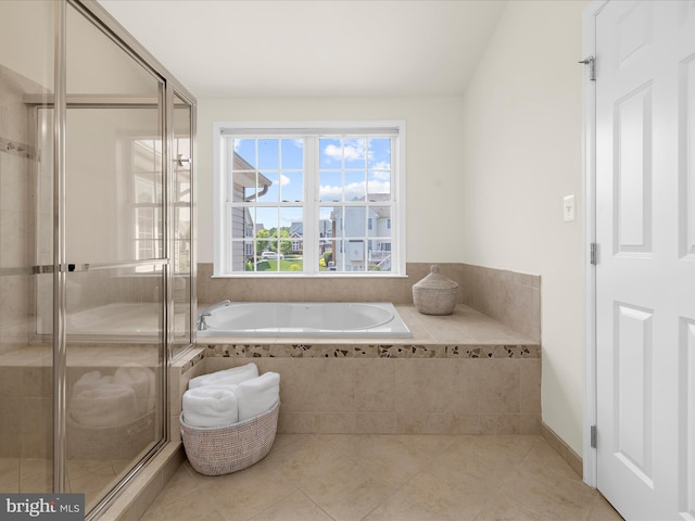 8512 Pine Springs Dr, Severn, MD 21144 - full bathroom with tile patterned flooring, a shower stall, and a garden tub