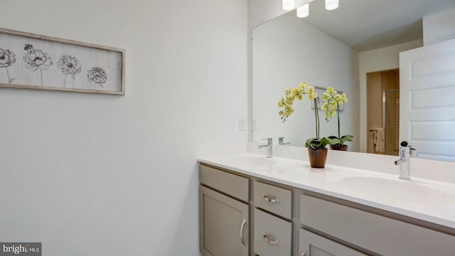 bathroom with a sink and double vanity