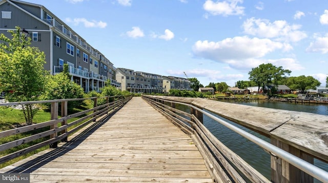 view of dock with a water view