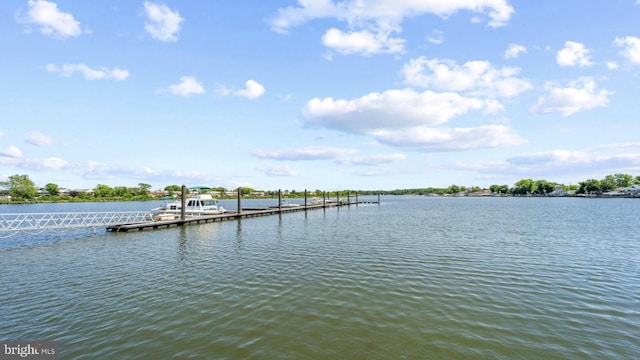 view of dock with a water view