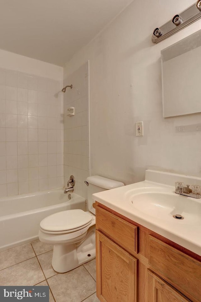 full bathroom featuring tile patterned flooring, toilet, vanity, and shower / bathing tub combination