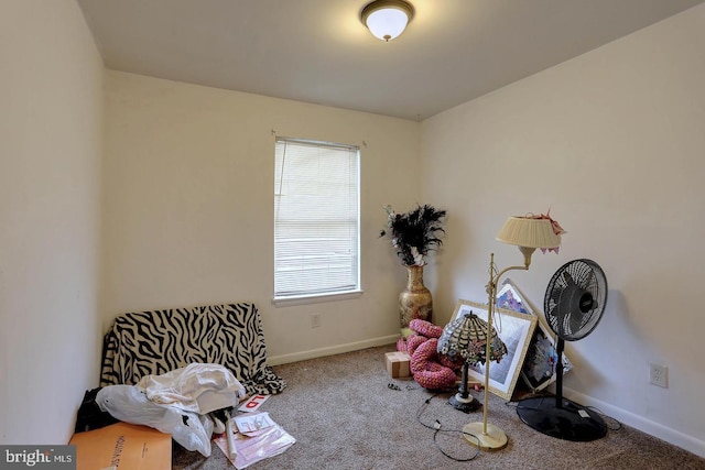 interior space with baseboards and carpet floors