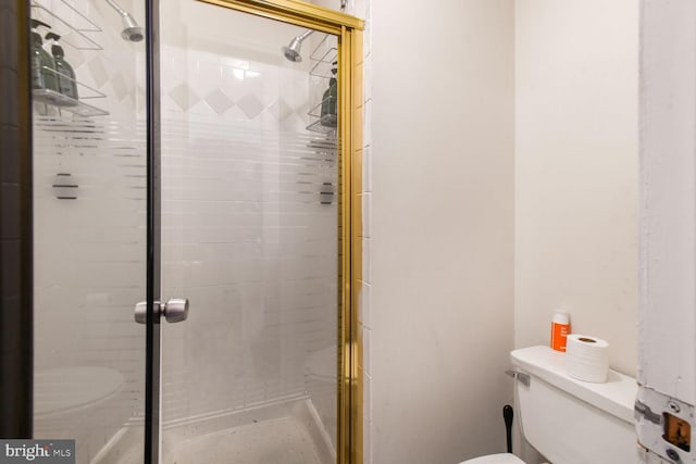 bathroom with toilet and a stall shower