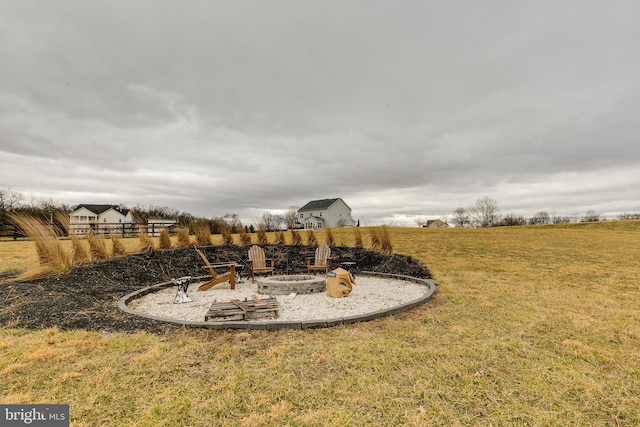 view of play area with an outdoor fire pit and a yard