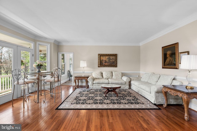 10855 Bethesda Church Rd, Damascus, MD 20872 - living room featuring crown molding, hardwood / wood-style flooring, and french doors