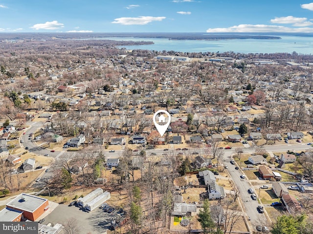 drone / aerial view featuring a water view