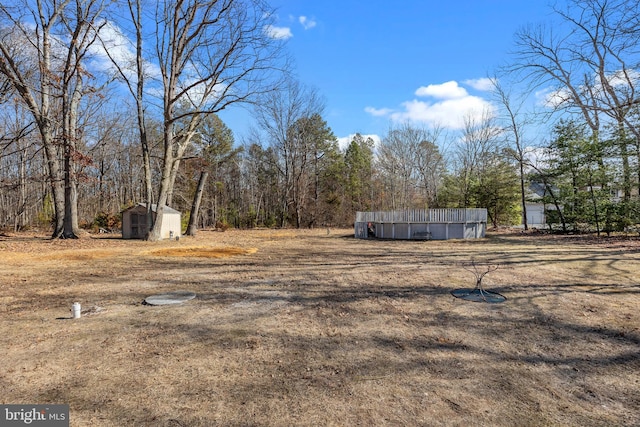 view of yard with a shed and an outdoor structure