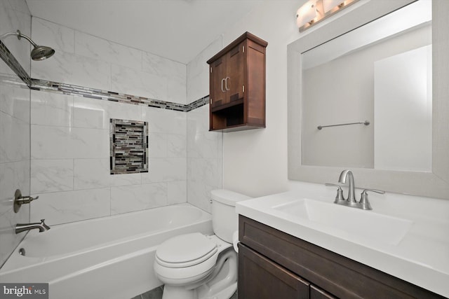 full bathroom featuring shower / tub combination, vanity, and toilet