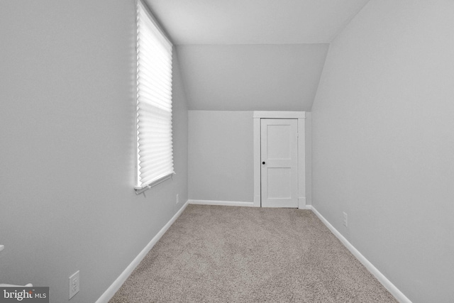 additional living space featuring lofted ceiling, a wealth of natural light, baseboards, and carpet flooring