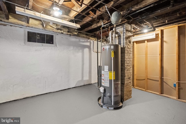 unfinished below grade area featuring water heater