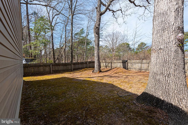 view of yard with a fenced backyard